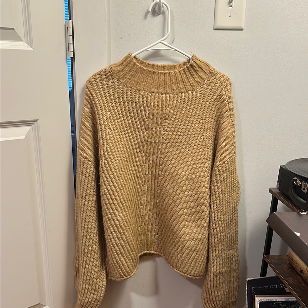 SO Tan Cowl Neck Sweater with Ribbed Knit